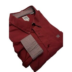 Cinch Long Sleeve Button Down Shirt Men's L Red Flip Cuffs Cowboy Rodeo Ranch